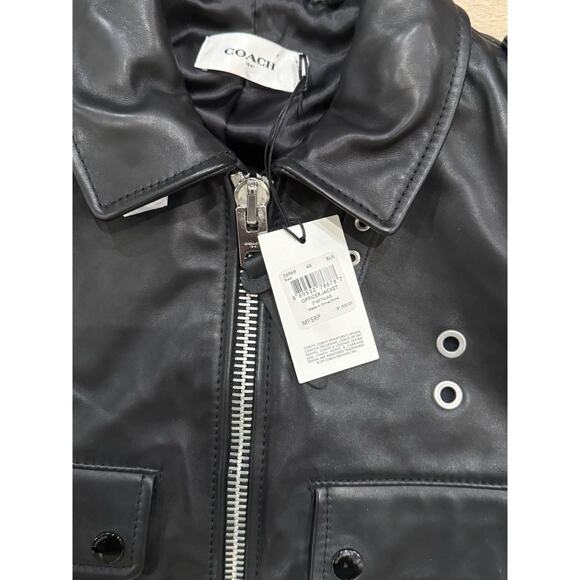 Coach 1941 $1,500 Black Leather Zip Officer Jacket Motorcycle 56969 Size 44 - Picture 3 of 8